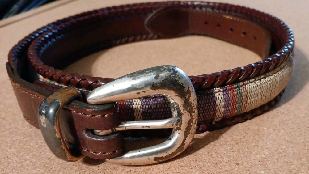 Brighton Santos Southwestern Fabric Leather Laced Belt #67506 Brown Mens Size 36